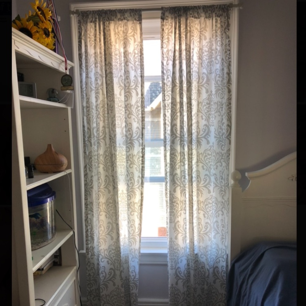 White Gray Pattern Sheer Curtains